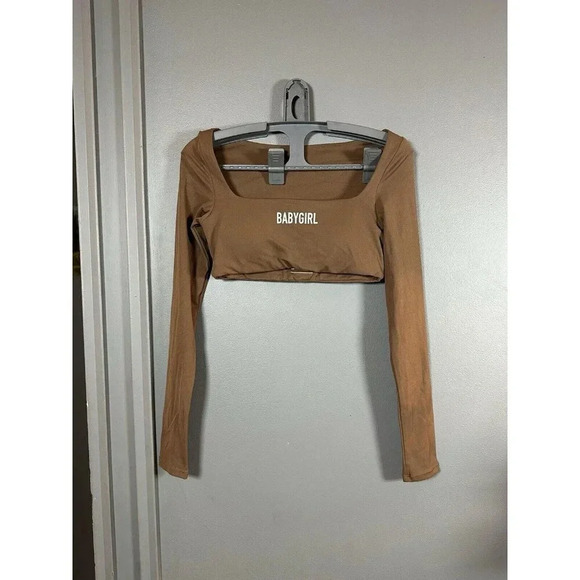 babygirl Other - BABYGIRL Apparel Brown Sports Gym Athletic Long Sleeve Square Neck Crop Top S